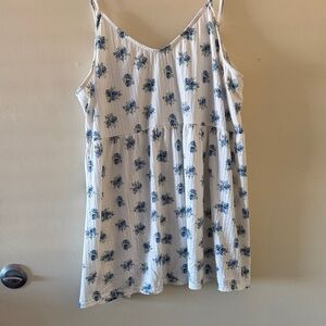 White Birch Floral Print Tank Top - Blue and White